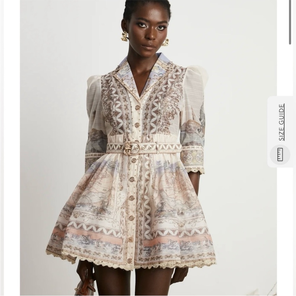 Chic Cream and Tan Patterned Mini Dress